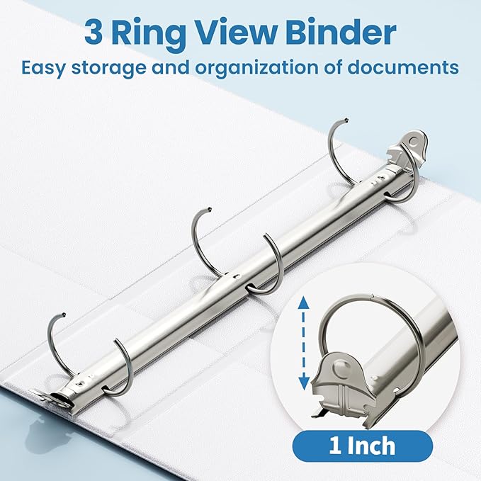 SUNEE White Binders 1 Inch 24 Pack Bulk, Clear View 3 Ring Binders PVC-Free (Fit 8.5x11 Inches) for School or Office Supplies