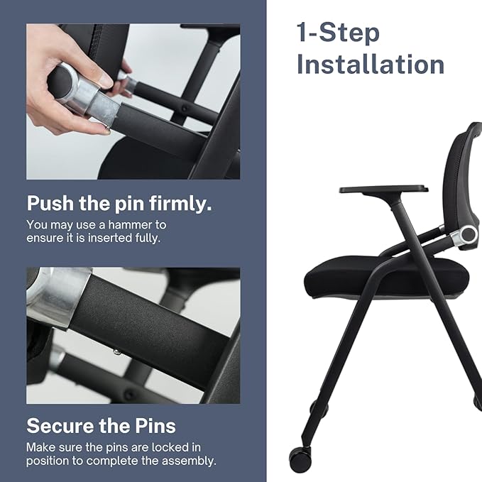 SLKJChr 4 Pack Foldable Office Chairs with Wheels, Mesh Back, Arms and Portable - Folding Office Chairs for Conference Room Chair, Office Guest & Reception & Meeting Chair - (Black) 300 lbs.