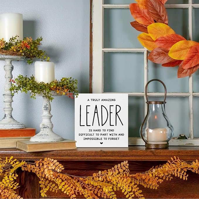 Leader Appreciation Gifts Leadership Gifts, Inspirational Office Decor Wooden Box Sign, Home Farmhouse Table Counter Shelf Desk Decor Accessories, Boss Gifts Thank You Gifts for Coach Manager