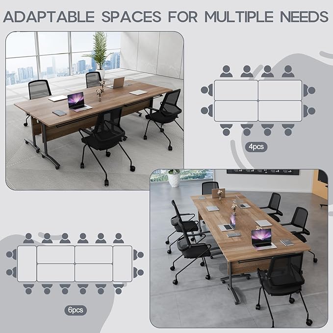 Folding Conference Table 4ft 5ft, Foldable Office Meeting Desk for 6 People, Multiple Sizes Colors Mobile Conference Room Table for Training Room School Business Furniture (4, White Walnut, 55in)