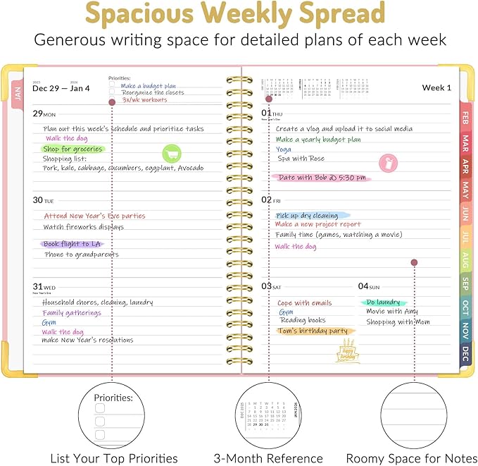 Forvencer 2026 Planner, Hardcover Calendar Planner Weekly and Monthly, Jan 2026 - Dec 2026, 6" x 8", Spiral Agenda Book with Tabs, Exquisite Daily Journal Organizer for Home School, Olive Green