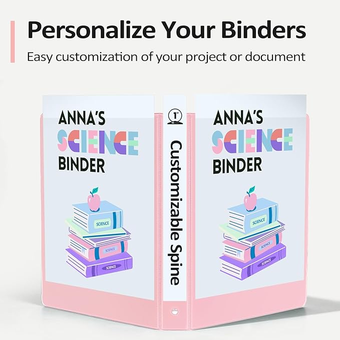 BinderX Extra Durable 3 Ring Binder, Round Ring 1 Inch Binders, Fits 175 Sheets of 8.5x11 Paper, Customizable View Cover with Inside Pockets, Cute 1" Binder, School Supplies for Girls, White