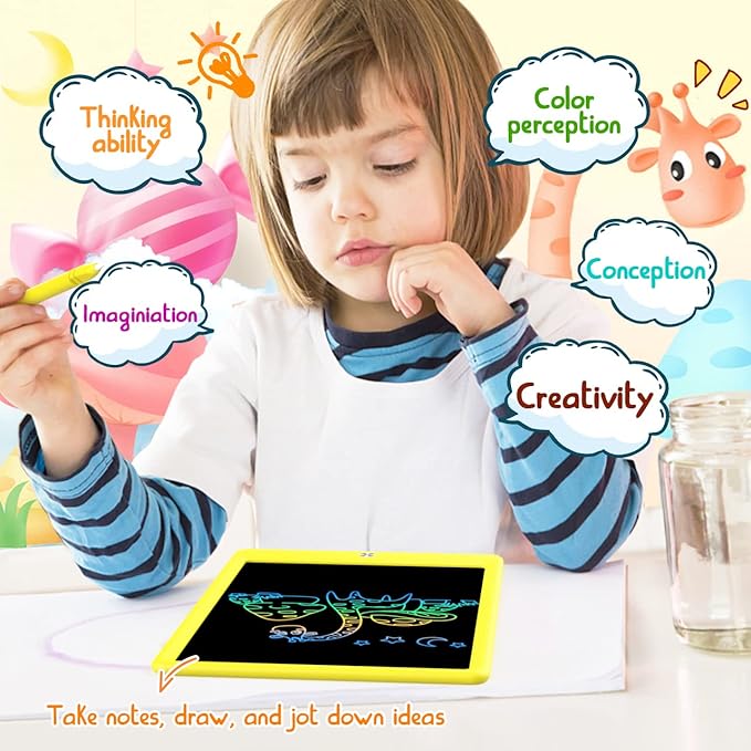 BUKEBU Toddler Toys for 3-6 Years Old Girls Boys, LCD Writing Tablet 8.5 Inch Doodle Board, Electronic Drawing Tablet, Drawing Pads,Travel Gifts for Kids Age 3 4 5 6 7 Year Old Girls Boys (Yellow)