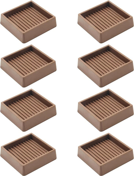 2.5X2.5 Rubber Caster Cups, Non Slip Furniture Pads, Anti-Slip Gripper, Anti Skid Furniture Feet, Anti Slide Floor Protector for Bed Couch Stoppers - 8 Pack Brown