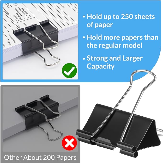 2 Inch 32 Pack Extra Large Binder Clips, Jumbo Paper Clips, Big Paper Clamps, Binder Clips Large Size for Home, School and Office Supplies