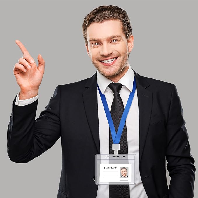 Zonon 150 Pcs Horizontal Clear ID Badge Holders Plastic Card Name Tag Holders Badge Sleeves Horizontal Waterproof Transparent PVC Sleeve Cover Pouch for Office School Travel(4.53 x 3.94 Inch)