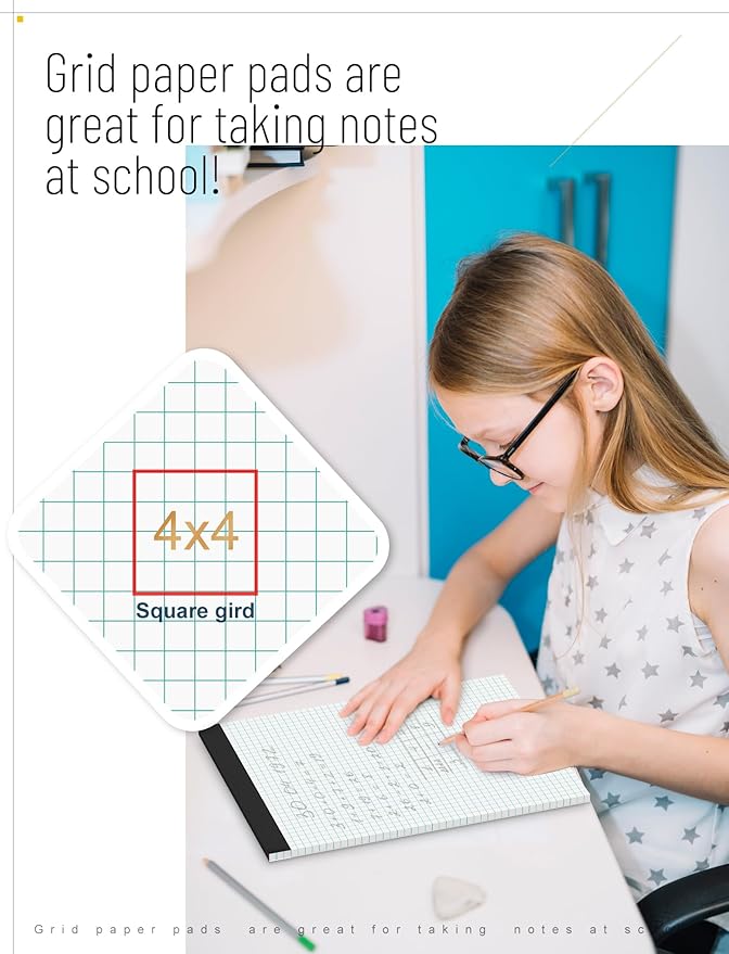 Zaviko Grid Paper Pads 8.5 x 11, 3 Pack, 4x4 Blue Quad Graph Paper Pads 8.5 x 11, White Quadrille Pad, Easy Tears Off, Cardboard Backing, Grid Notebook 8-1/2" x 11", 70 GSM Graft Paper, 30 Sheets/Pad