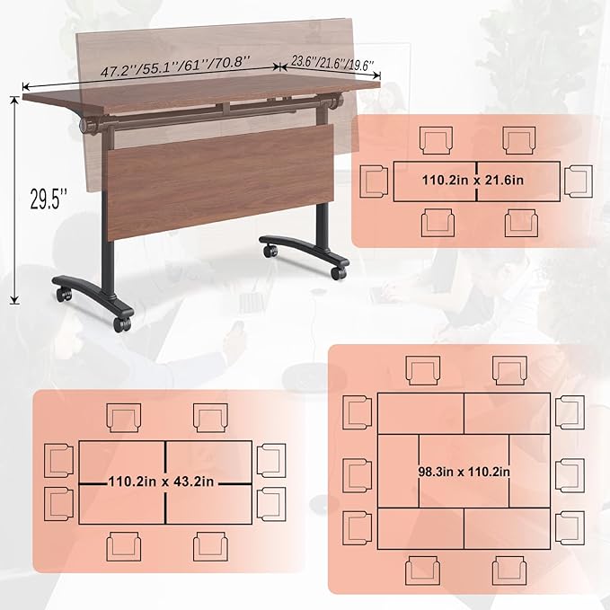 Conference Table,55.1''Folding Conference Room Table for 4-12 People,Mobile Flip Top MeetingTraining Table with Different Coulor and Styles for Offices, Classrooms,Meeting Room (2, 47.2''D)