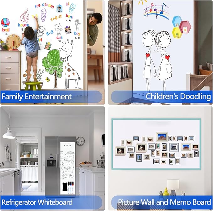 Magnetic Dry Erase Whiteboard Paper with Adhesive, 78" x 39" White Board Film for Wall, Easy to Write and Clean Dry Erase Board for Office, Classroom, Home, Include Marker, Magnetic Eraser and Magnets
