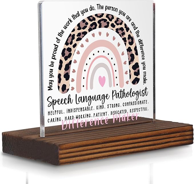 Speech Language Pathologist Appreciation Gift Leopard Rainbow Desk Decor Sign, SLP Office Thank You Plaque Difference Maker PA086