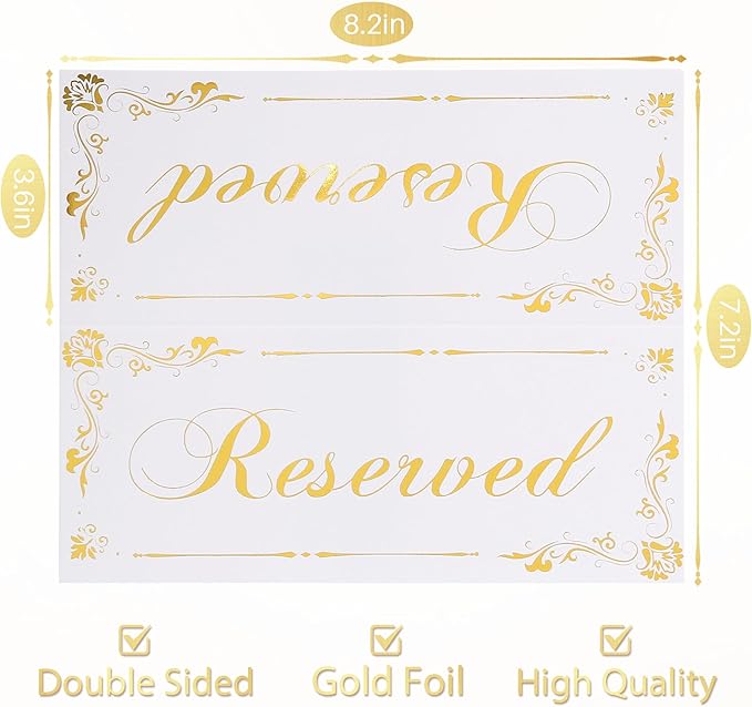 6 Pack Reserved Table Signs White Reserved Table Tent Card with Gold Foil Design for Wedding Party Restaurant - Double Sided Reserved Sign Table Tent Place Cards for Event