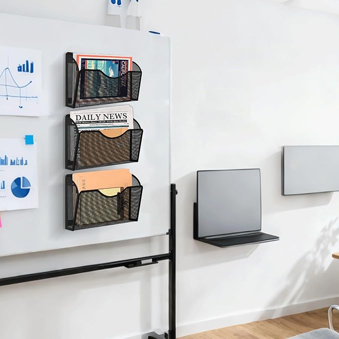 KZWKRG 2PCS Magnetic File Holder - No Drilling Magazine Paper Document Holder, Magnetic File Paper Mail Organizer, Magnetic Hanging File Organizer for File Cabinets, Office, Whiteboard