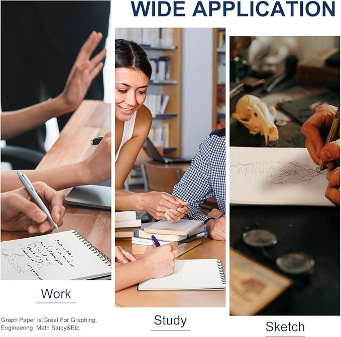 Engrowtic 2 Pack Graph Paper Spiral Notepad A5 Top Wirebound Notepad Grid Notebook Steno Pads Memo Notebook Grid Paper 140 Pages for Writing Sketching Drawing Office Supplies (Blue)