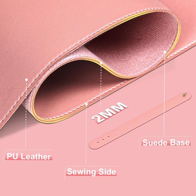 Large Desk Pad 47.2" x 17", Leather Desk Mat Protector, Non-Slip PU Leather Desk Blotter Pad, Large Mouse Keyboard Mat, Waterproof Desk Cover Pad for Office & Home(Sweet Pink)