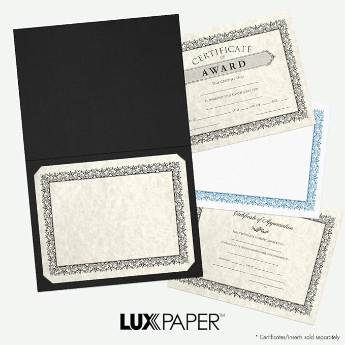 LUXPaper 9.5" x 12" Certificate Holders | Black Linen | 100lb. Cover | 50 Qty