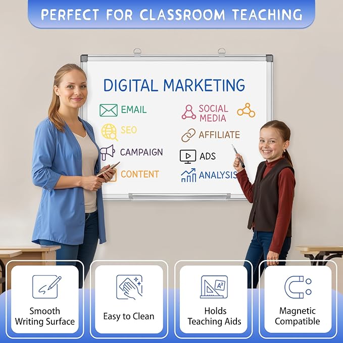 Grtard 24" x 18" Magnetic Dry Erase Whiteboard for Wall, Hanging Magnetic White Board with Marker & Magnets, Smooth Writing Dry Erase Board for Office & Home, Christmas Practical Gift Idea