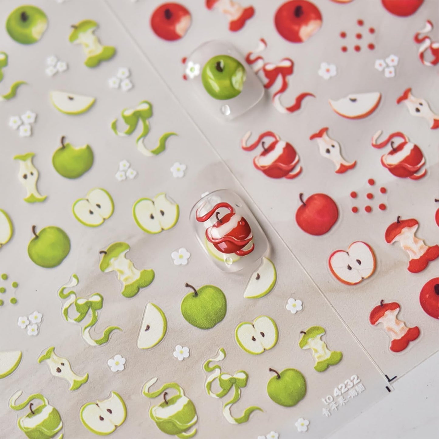 5D Embossed Nail Stickers for Nail Art Green Apple Nail Art Stickers White Flower Nail Decals Self Adhesive Spring Nails Supplies for Women Girls