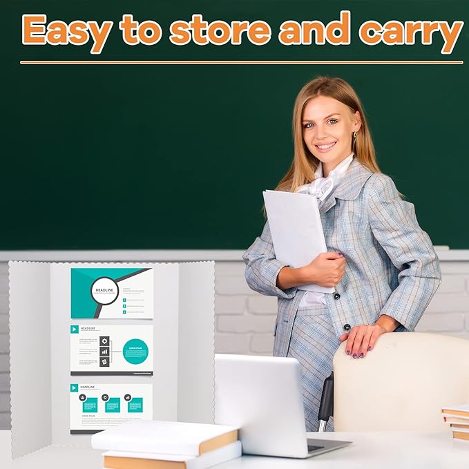 Henoyso 8 Pcs 14 x 22 Inch White Trifold Poster Board Large Tri Fold Presentation White Display Board Foldable Paperboard for Science Fair School Business Project Exhibition
