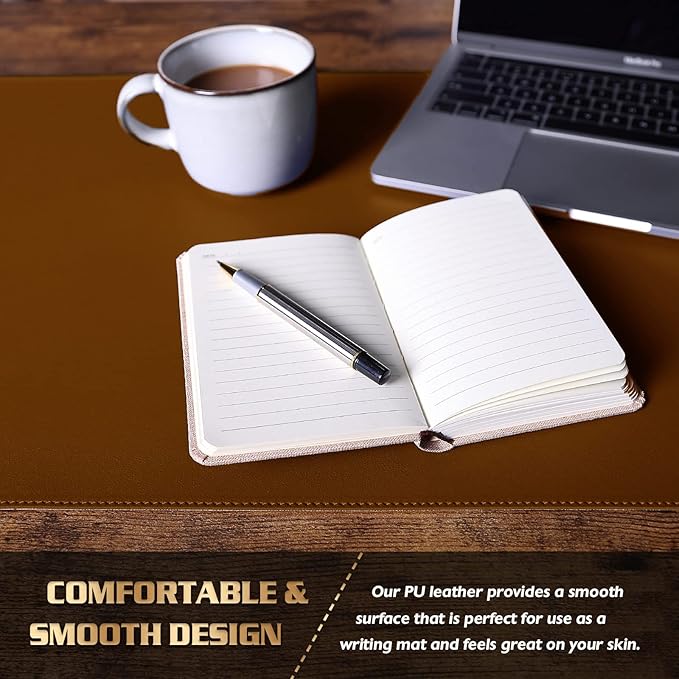 K KNODEL Desk Mat, Blotter, Dual-Sided Office Desk Pad, Waterproof Desk Mat for Desktop, Desk Blotters, PVC Leather Pad Protector (Brown, 35.4" x 17")