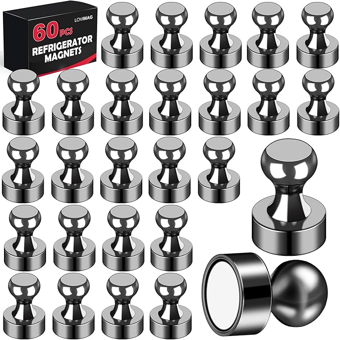 LOVIMAG Fridge Magnets 60Pcs Refrigerator Whiteboard Small Strong Magnet Classroom Kitchen Accessories Decorative Locker Set Decor Must Haves Office Calendar Refrigerador Magnetic Cute Crafts Black