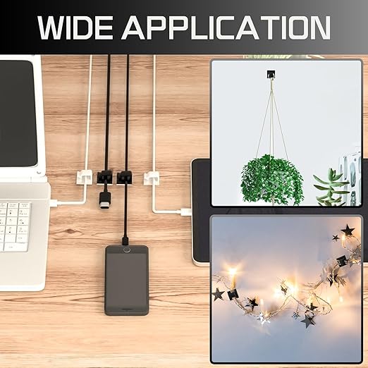 KGROTE 100PCS Cable Clips, Adhesive Wire Clips Strong Cord Clips Wire Holders, Cable Management Clips for Desk, Wall, Car, TV, Ethernet Cable (Black, Small)