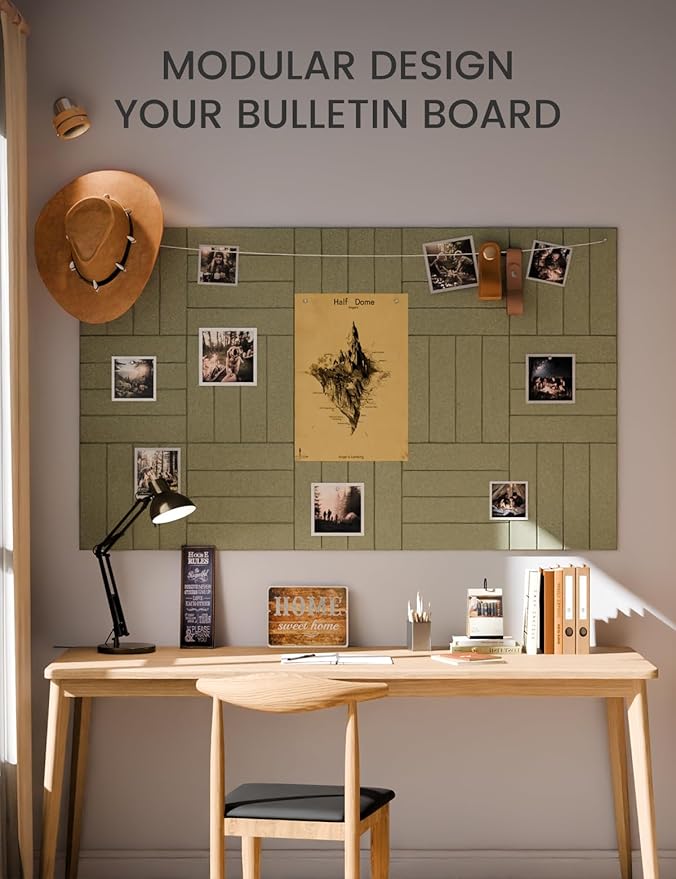 Fluxynara Large Felt Bulletin Board 48" x 36" Cork Board Alternative - 6 Pack with 40 Safe Removable Adhesive Tabs, Cork Boards for Walls Cork Board for Home Office Classroom Pin Board (Olive Green)