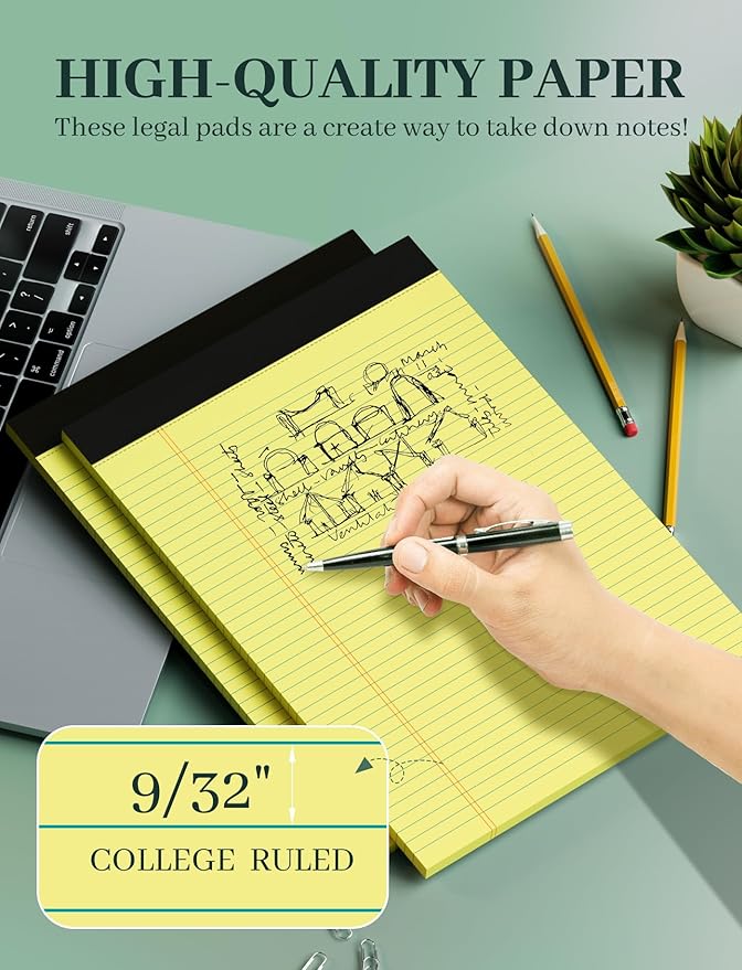 Aidunmis 10 Pack Yellow Legal Pads 8.5 x 11 College Ruled Note Pads Lined Writing Paper Pads Yellow Paper 8.5 x 11 Pads of Paper 30 Sheets per Writing Tablets Lined Legal Notepads for Home, Office