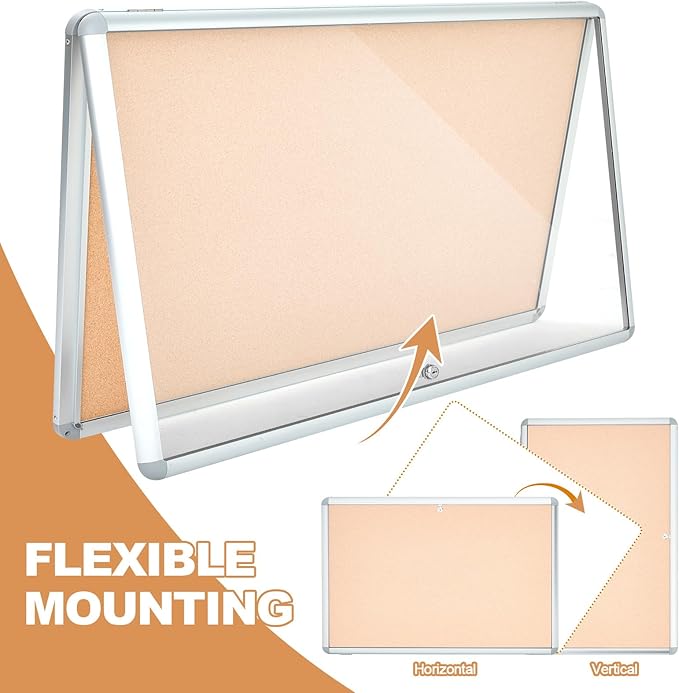 Geetery 36 x 48 Inch Enclosed Fabric Bulletin Board Tamperproof Lockable Noticeboard Fabric&Aluminium Frame Display Cases Wall-Mounted Display Case for School, Office - Secure,Durable Design(Beige)