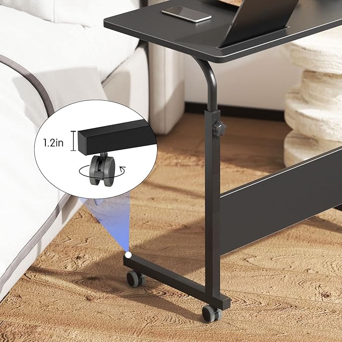 DlandHome Side Table 31.4 Inches w/Tablet Slot & Wheels Adjustable C Table Movable Portable Computer Stand for Bed Sofa, Black 05#3-80B