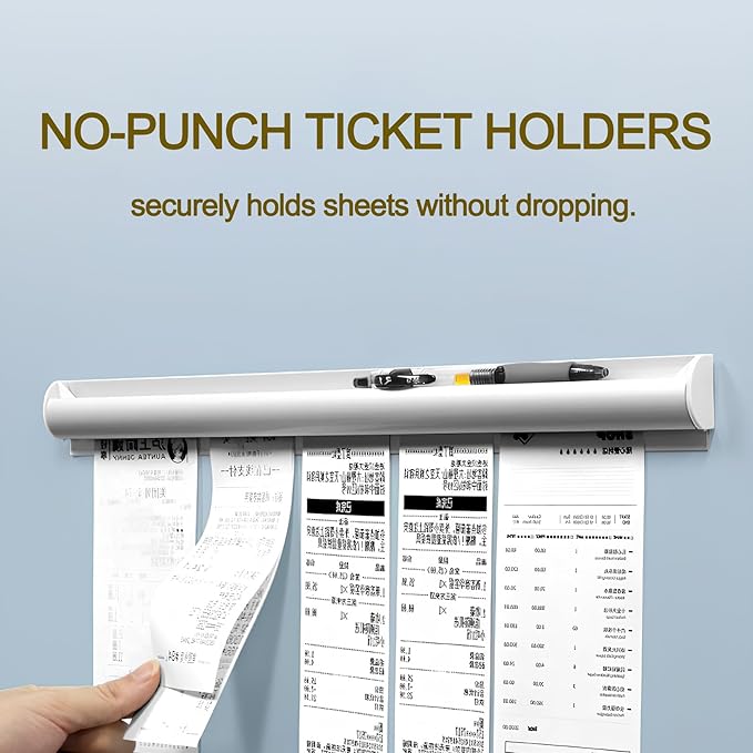 2 Pack Ticket Holders Receipt Holder for Restaurant, No Drill Restaurant Order Ticket Holders for Kitchen Office Walls Refrigerator Home Pubs Bars Cafes(16 Inch, Sliiver, 2p)