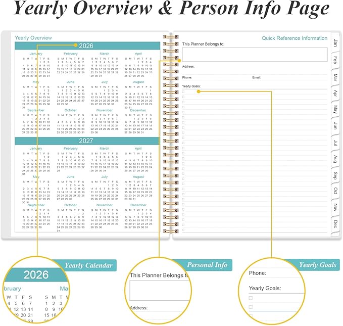 2026 Planner - Planner 2026 from January 2026 to December 2026 with 12 Monthly Tabs, Flexible Cover, Inner Pocket, 8.5" x 11", Green