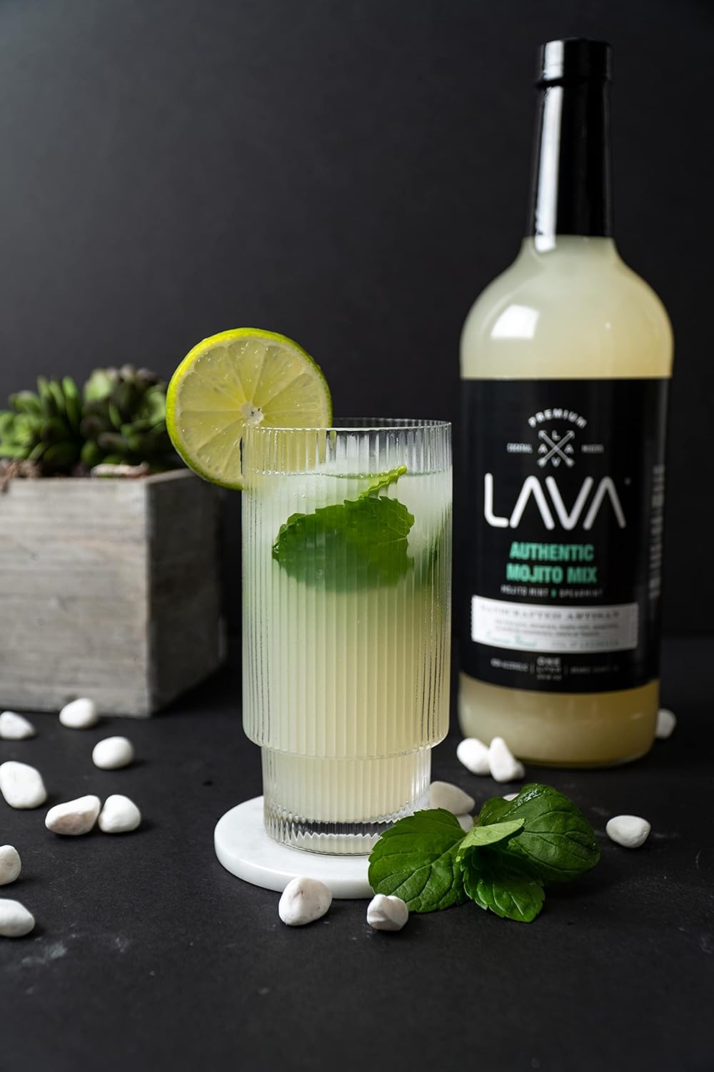 LAVA Premium Authentic Mojito Mix, Made with Real Lime Juice, Mojito Mint, Spearmint, Demerara, Cane Sugar, Refreshing Rum Mojito Mixer. Ready to Use. 1-Liter (33.8oz) Glass Bottle