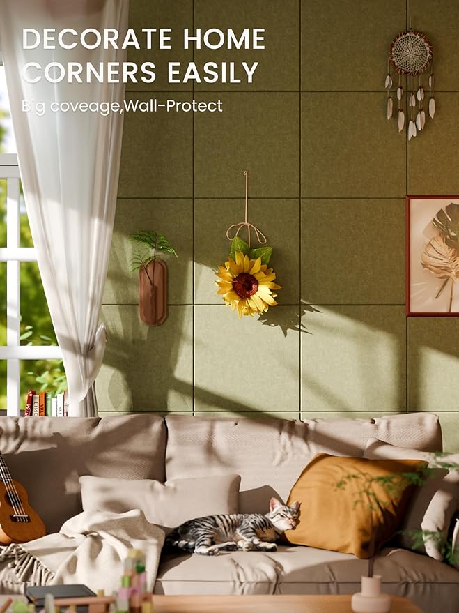 Bumusty Large Cork Board 36"x24" Alternative - 6 Pack Felt Wall Tiles with 40 Safe Removable Adhesive Tabs, 30 Pushpins, Cork Boards for Walls Pin Board Bulletin Board Office Decor (Olive Green)