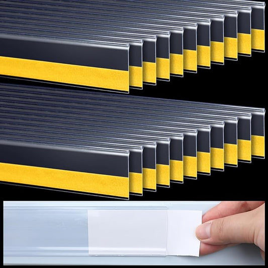 Fainne 25 Pcs Shelf Label Strips 1.5''H x 48 L Self Adhesive Shelf Label Holder Gondola Price Tag Stick on Plastic Clear Ticket Channel for Metal Wood Plastic Rack