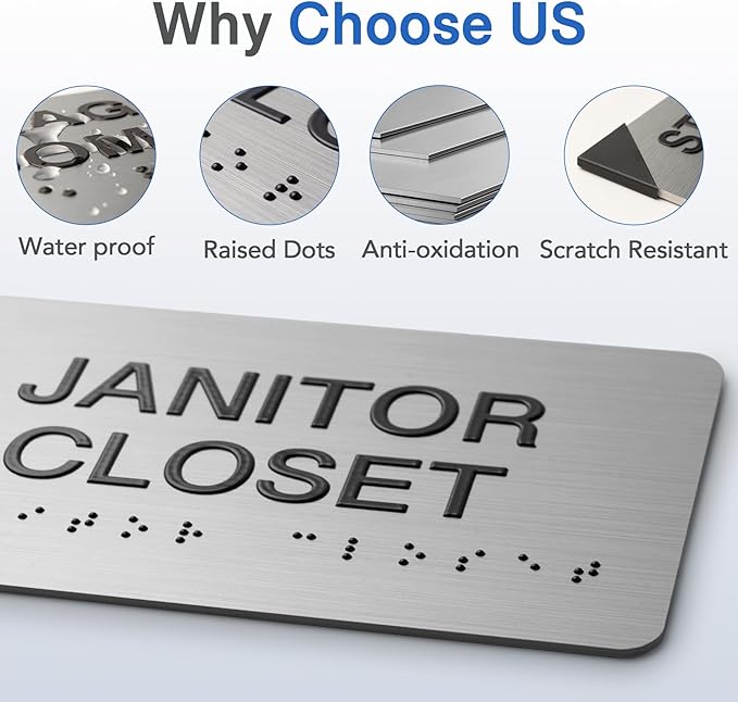 WAITING ROOM Signs with Raised Text & Grade 2 Braille, Brushed Aluminum/Silver Finish Easy Install with Double-Sided Tape, ADA Compliant Storage Room Door Sign for Businesses & Offices