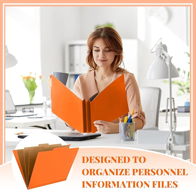 Skyygemm 12 Pcs Classification Folders Letter Size, 3 Divider Pressboard File Folder with Fasteners, Expanding File Organizer Bulk for School Teachers, Office Employee, Coworker, Staff (Orange)
