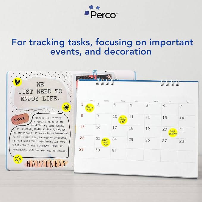 Perco Fluorescent Yellow 1-Inch Perforated Circle Dot Sticker Labels—10 Rolls, 10,000 Round Stickers — with Permanent Adhesive for Inventory Management, Color Coding, Garage Sales, Crafts—Made in USA