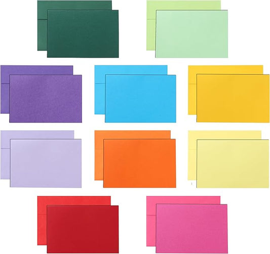 Silunkia 100 Packs 10 Assorted Colors Blank Flat Cards and Envelopes 4 x 6 Heavyweight Single Panel Cardstock and A4 Envelopes Printable Self Seal for Graduations, Wedding Invitations, Thank You Cards