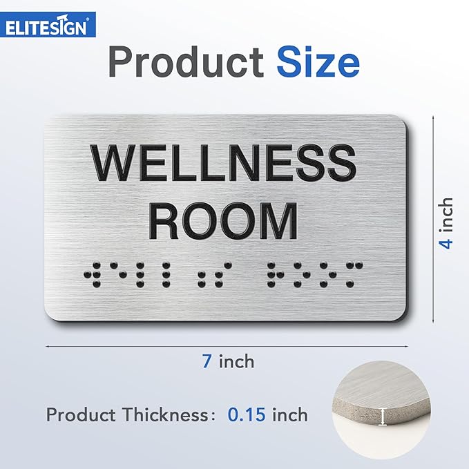 Break Room Signs with Raised Text & Grade 2 Braille, Brushed Aluminum/Silver Finish Easy Install with Double-Sided Tape, ADA Compliant Break Room Door Sign for Businesses & Offices