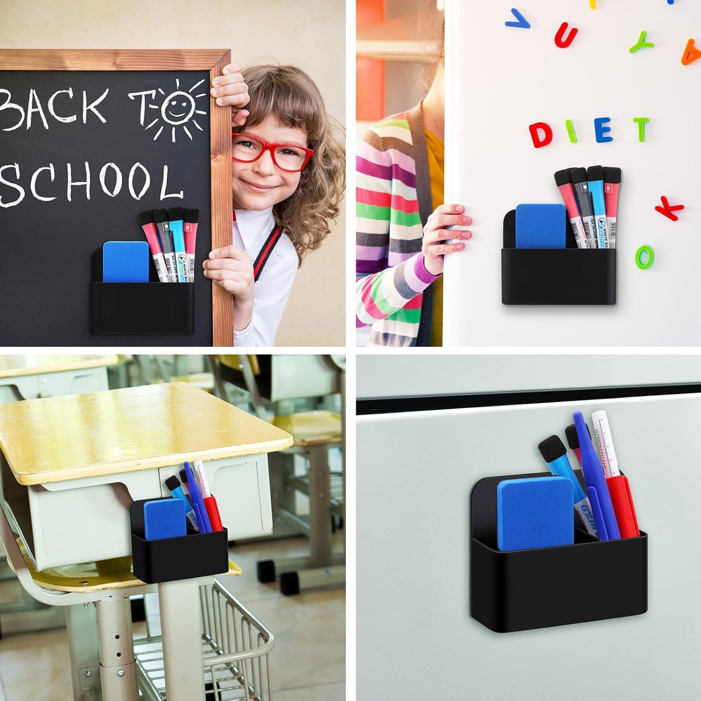 20 Pack Magnetic Dry Erase Marker Holder Bulk Whiteboard Magnetic Marker Holder Pen Pencil Organizer for Classroom Whiteboard Refrigerator Locker Storage (Black)