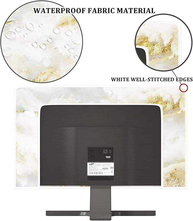 Baocicco White Gold Waterproof TV Display Screen Cover with Abstract Texture Marble Design 37, 38, 39 Inch Television Covers Sleeve Compatible with LCD LED PC Desktop and Home Hanging TV