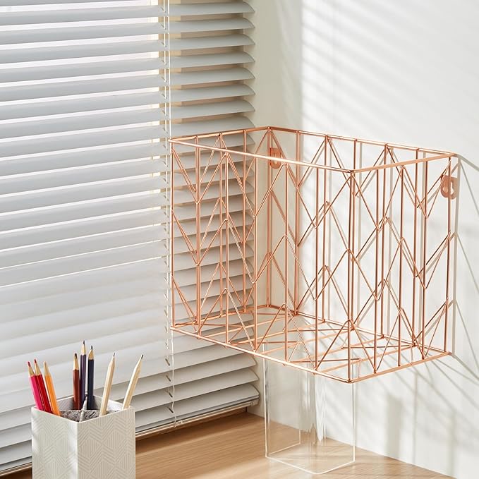 Fei Bi Hanging rose gold file organizer with 12 letter sized hanging folders, file basket, file box, storage box, office and school supplies