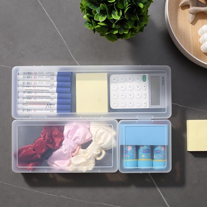 novelinks Stackable Plastic Clear Storage Box Containers with Latching Lid - Art Craft Supply Organizer Storage Containers for Pencil Box, Crayon, Beads, Jewelry (18 Pack Small -Clear)