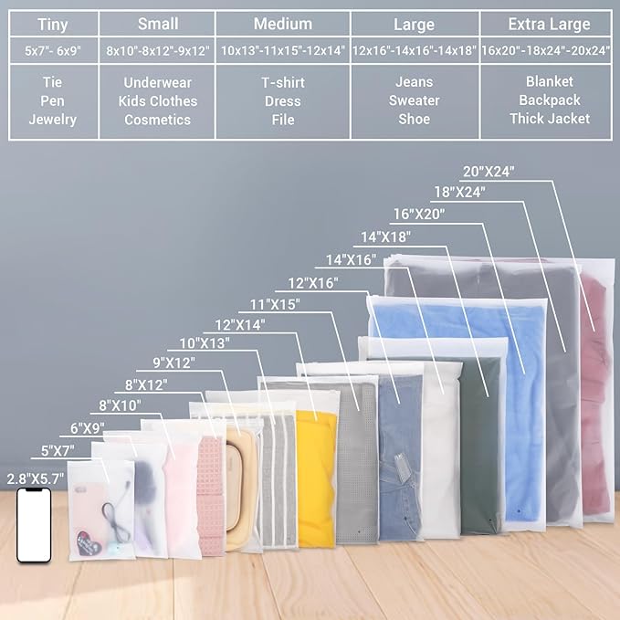 Svaldo Clothes Packaging Bags for Shipping, 50 Count 10x13 inch Frosted Zipper Plastic Bags for Clothing, Thick Plastic Apparel Bag for Packaging T-Shirt, Shirt, Document, 3 Mil, Storage Bag