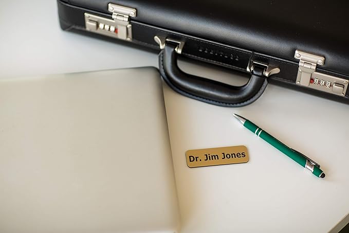 Custom Engraved Name Tag Badges – Personalized Identification with Pin or Magnetic Backing, 1.5 Inch x 3 Inches, European Gold/Navy