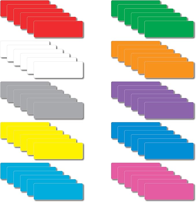 Magnetic Dry Erase Magnets Labels 3x1 inches, Reusable Name Tags, Organizing Schedules in Office/Classroom. Work on Fridge/White Board (Multicolor 60Pcs)