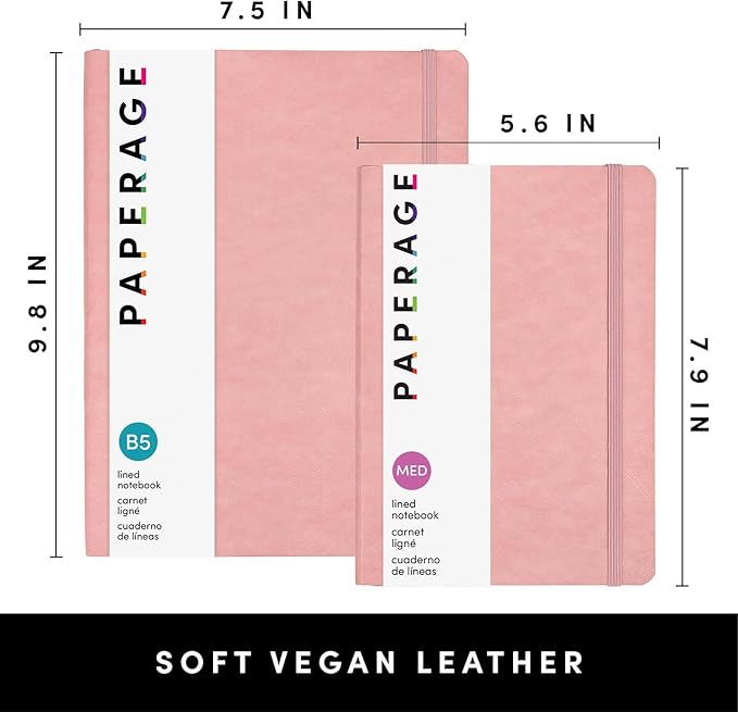 PAPERAGE Softcover Lined Journal Notebook (Blush), 176 Pages, Large B5 College Ruled Notebook, 7.5 inches x 9.8 inches - 100 GSM Premium Paper, Soft Vegan Leather Journal for Home, Work & School