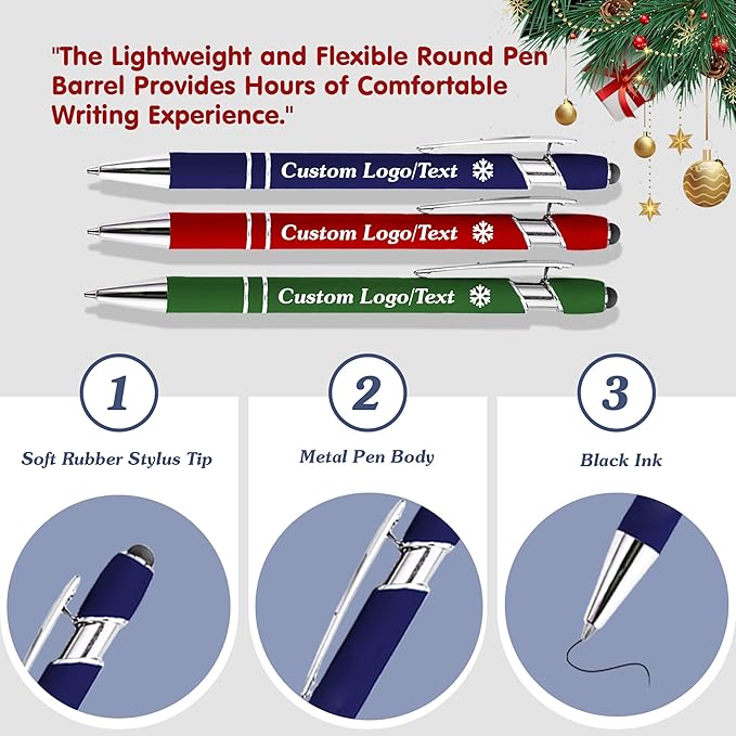 CRME Bulk Custom Pens Personalized Customized Engraved Writing Pen with Name Logo 2-in-1 Stylus Retractable Ballpoint Pen with Stylus tip Ideal for Coworkers Nurse Office Supplies Black Ink Pens