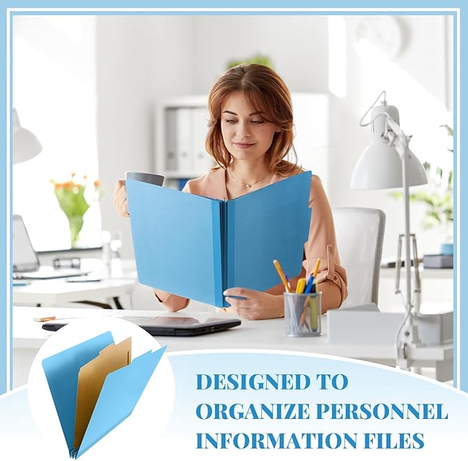 Skyygemm 48 Pcs Classification Folders Letter Size, 1 Divider Pressboard File Folder with Fasteners, Expanding File Organizer Bulk for School Teachers, Office Employee, Coworker, Staff (Blue)