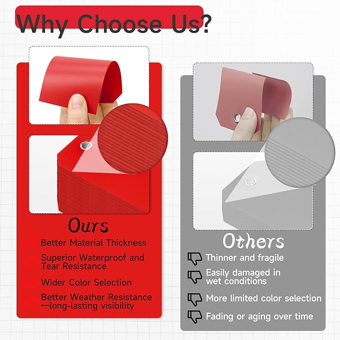 Heavy Duty Plastic Shipping Tags - Waterproof Hang Tags with String Wires, Ideal for Car Parts & Equipment (Red, 4 3/4 x 2 3/8)